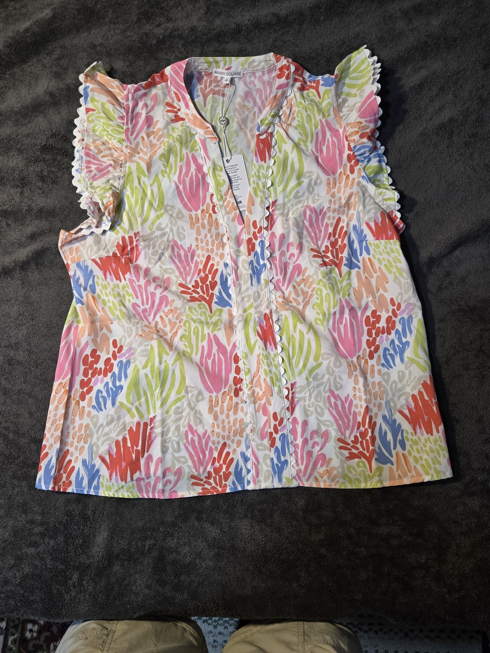 Mary Square Pink Multicolor Floral Ruffle Sleeve Blouse